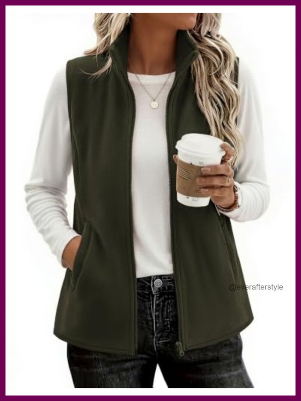 Fleece Vest With Pockets Zipper Sleeveless Jacket
